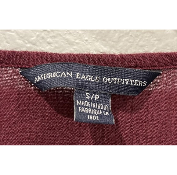 AMERICAN EAGLE Burgundy Embroidered Tie Blouse - Picture 2 of 5